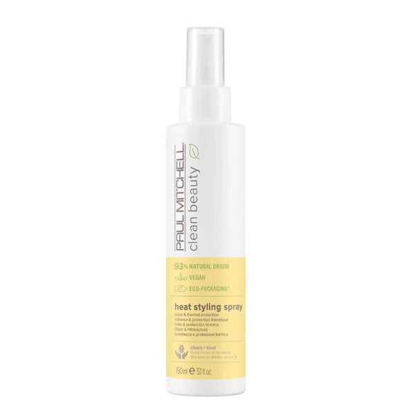 Bottle of Paul Mitchell heat styling spray on a white background