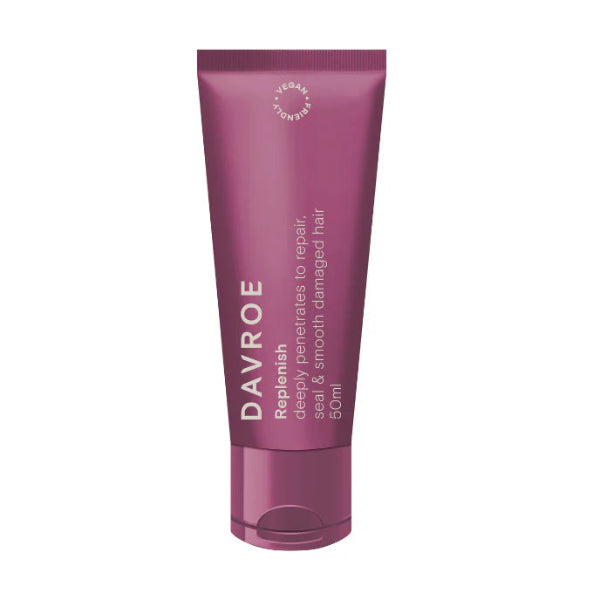 Purple tube of Davroe Replenish hair product on a white background