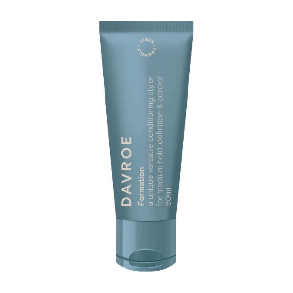 Blue tube of Davroe Formation hair product on a white background