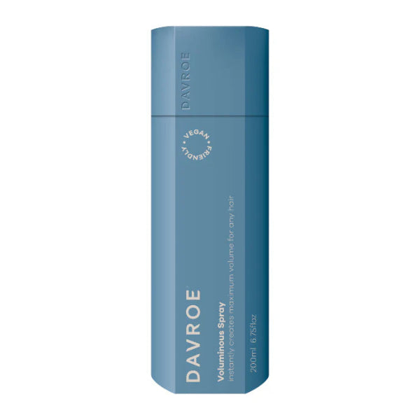 Blue bottle of Davroe voluminous spray on a white background