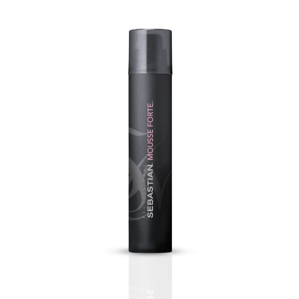 Black hair mousse bottle with 'Sebastian' branding on a white background