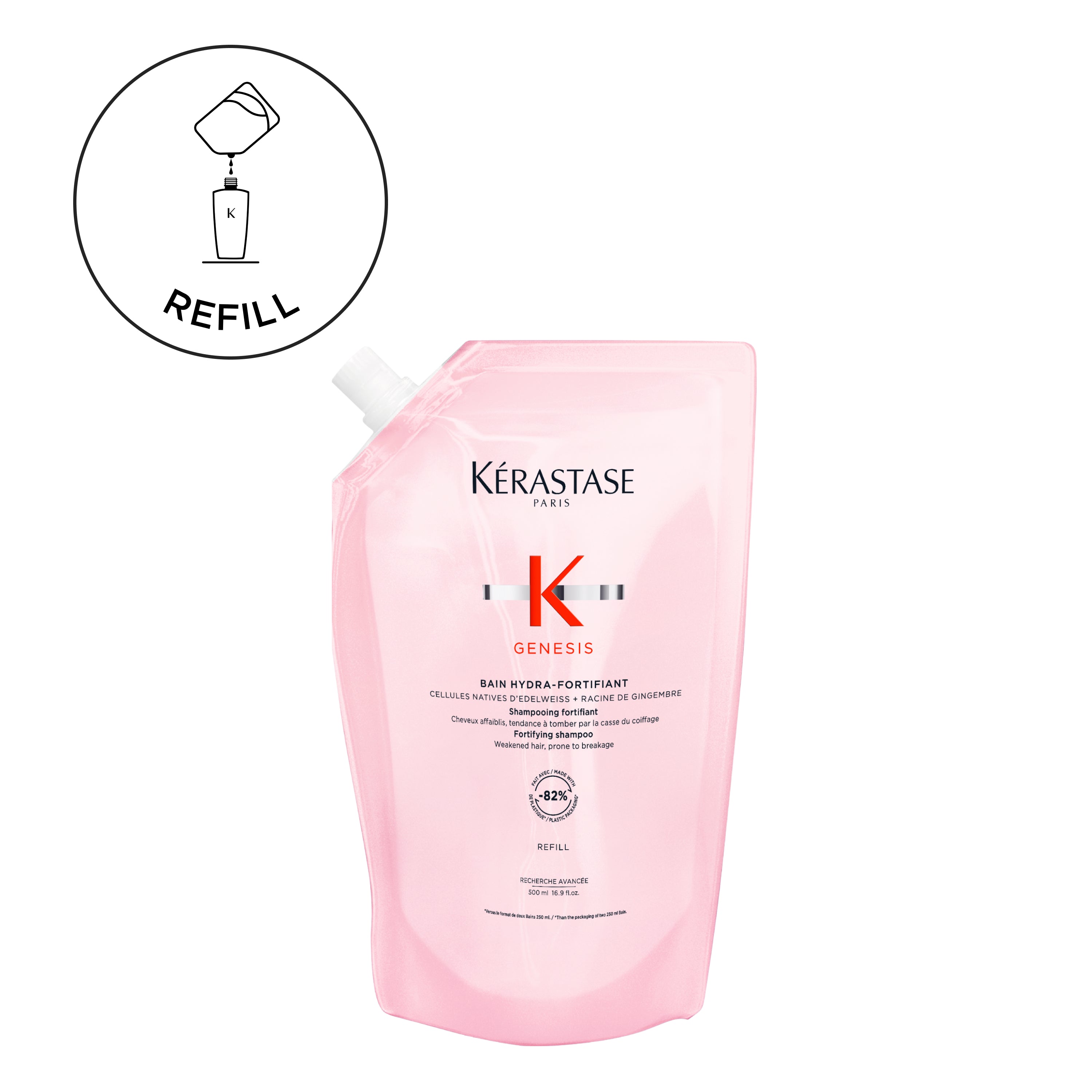 Genesis Bain Hydro-Fortifiant Refill Shampoo Pouch For Weakened Hair Prone To Breakage 500mL