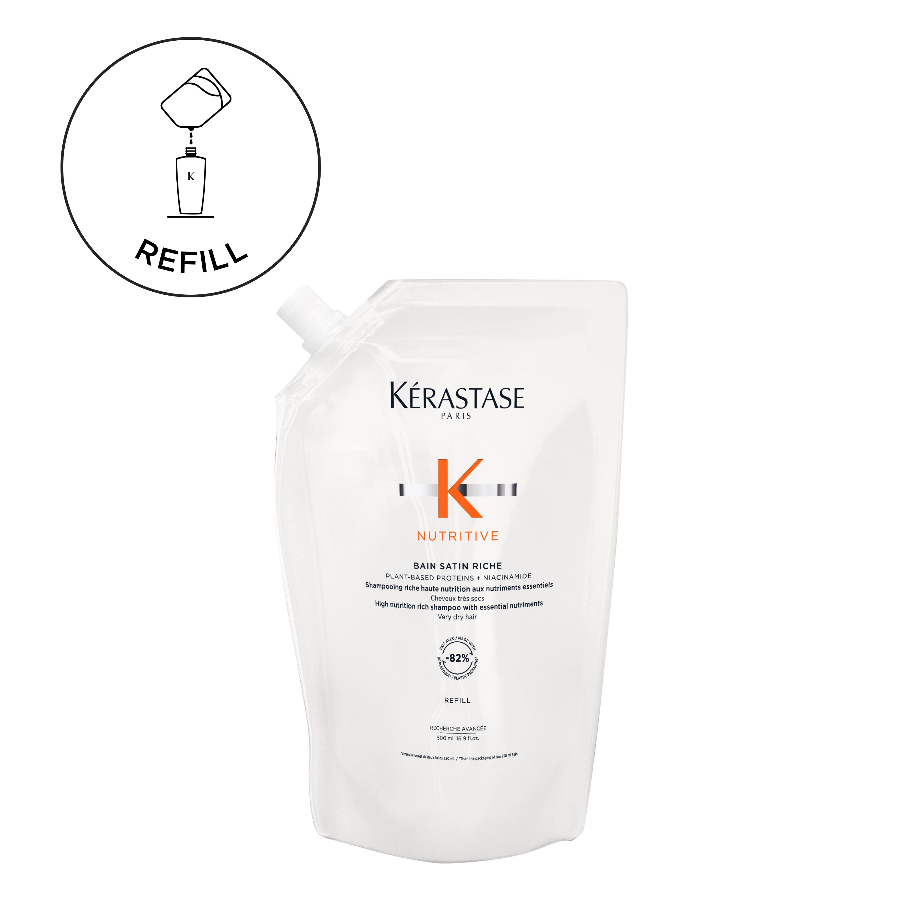 Nutritive Bain Satin Riche Refill Shampoo Pouch For Very Dry Hair 500mL