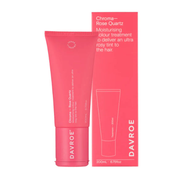 Pink hair care product tube and packaging with 'Davroe' branding on a white background