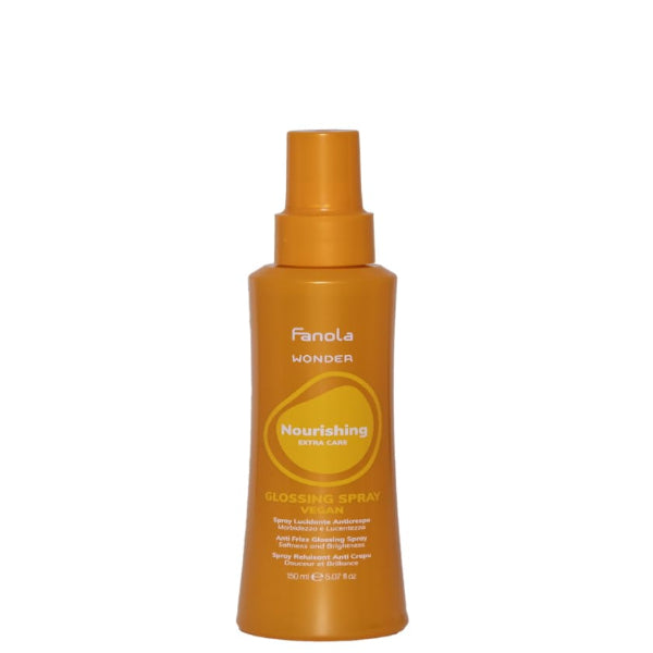 Orange spray bottle with Fanola branding on a white background