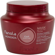 Red jar of Fanola Wonder Curl Extra Care Mask on a white background
