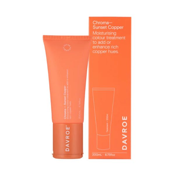 Davroe Chroma Sunset Copper hair treatment tube and packaging on a white background