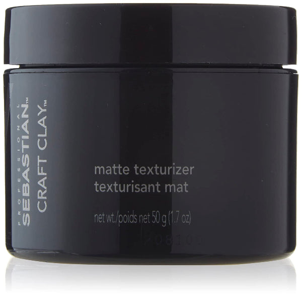 Black jar of Sebastian Craft Clay matte texturizer on a white background