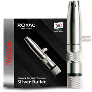 Nose and ear hair trimmer with packaging displaying 'Royal' brand and 'Sliver Bullet' model.