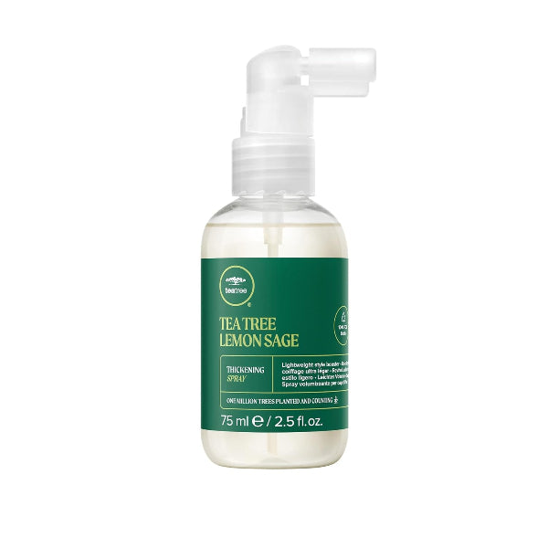 Bottle of Tea Tree Lemon Sage hair spray on a white background
