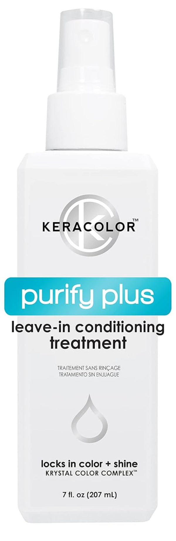 Keracolor Purify Plus leave-in conditioning treatment bottle on a white background