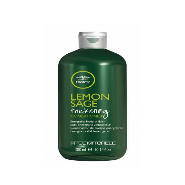 Green bottle of Paul Mitchell Lemon Sage Thickening Conditioner on a white background