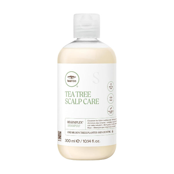 Tea tree scalp care shampoo bottle on a white background