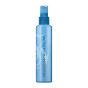 Blue hair spray bottle with 'Sebastian' branding on a white background
