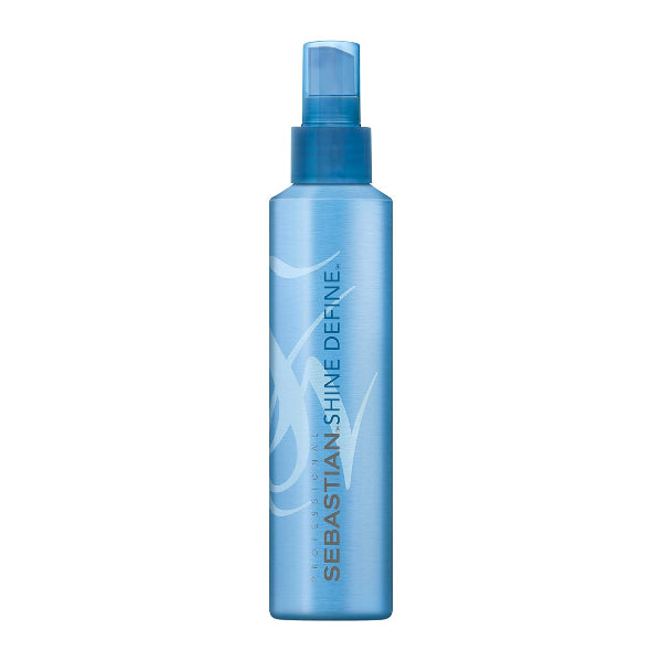 Blue hair spray bottle with 'Sebastian' branding on a white background