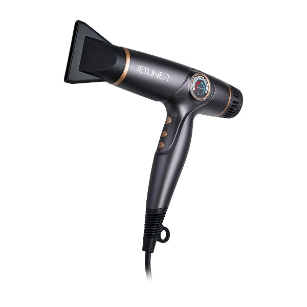 Black hair dryer with 'Jellicer' branding on a white background