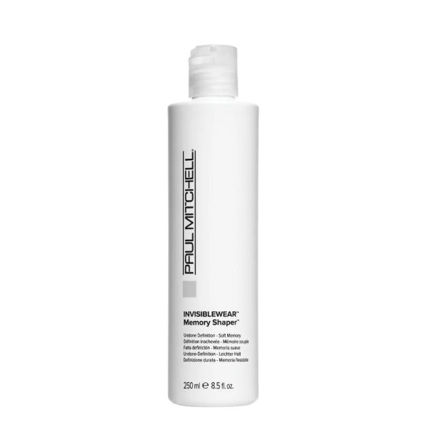 White bottle of Paul Mitchell Invisiblewear Memory Shaper on a white background