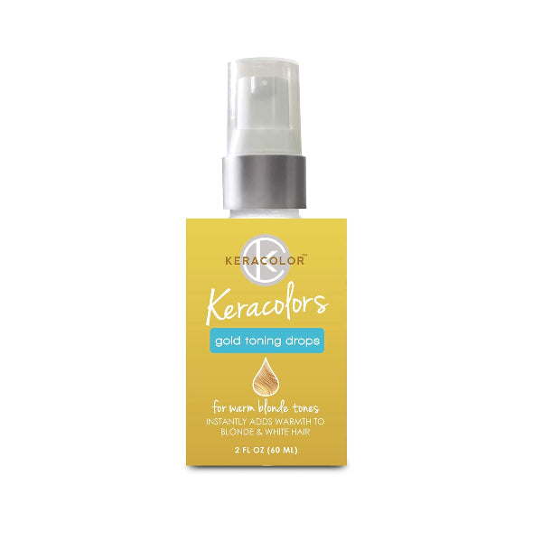 Keracolors gold toning drops bottle with yellow packaging on a white background