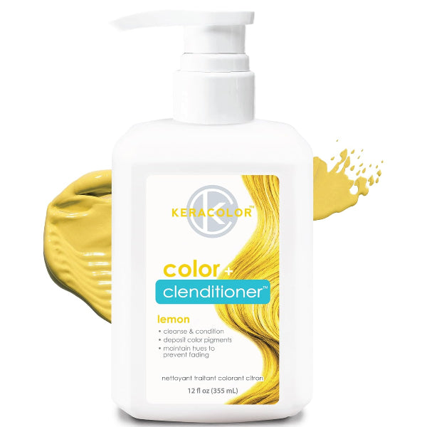 Keracolor Clenditioner bottle with yellow color swatch on a white background