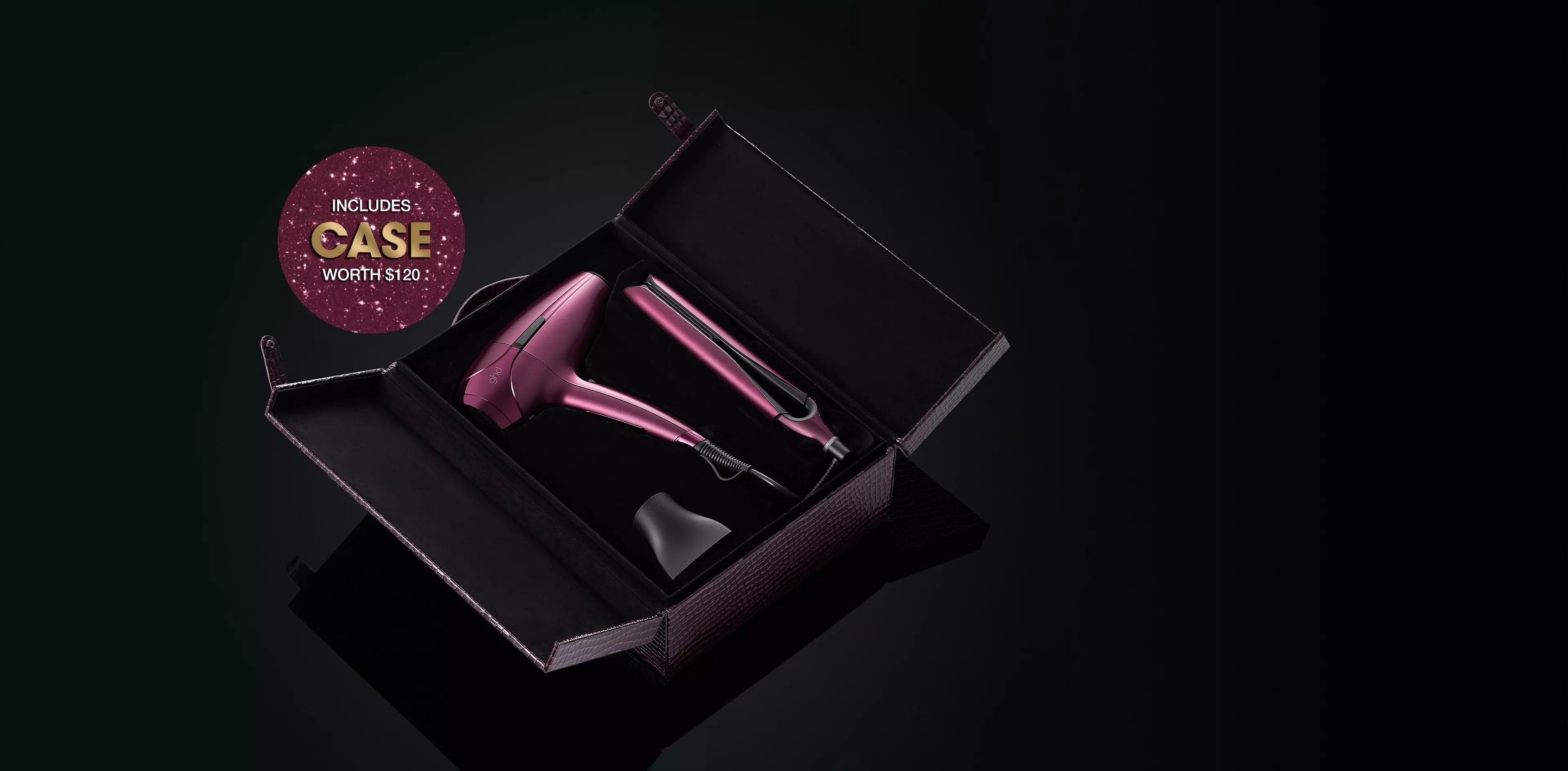 NEW GHD DELUXE HAIR DRYER AND STRAIGHTENER GIFT SET IN CHERRY CHIC