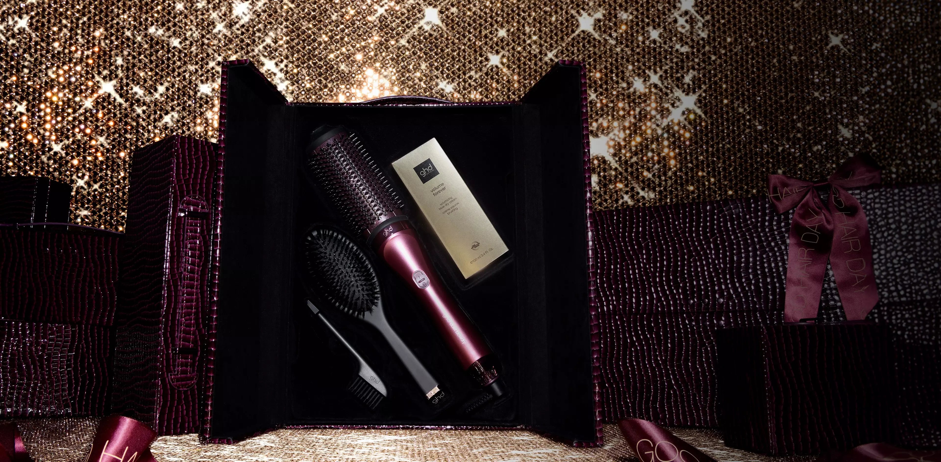 NEW GHD DUET BLOWDRY HAIR DRYER BRUSH FESTIVE GIFT SET IN CHERRY CHIC