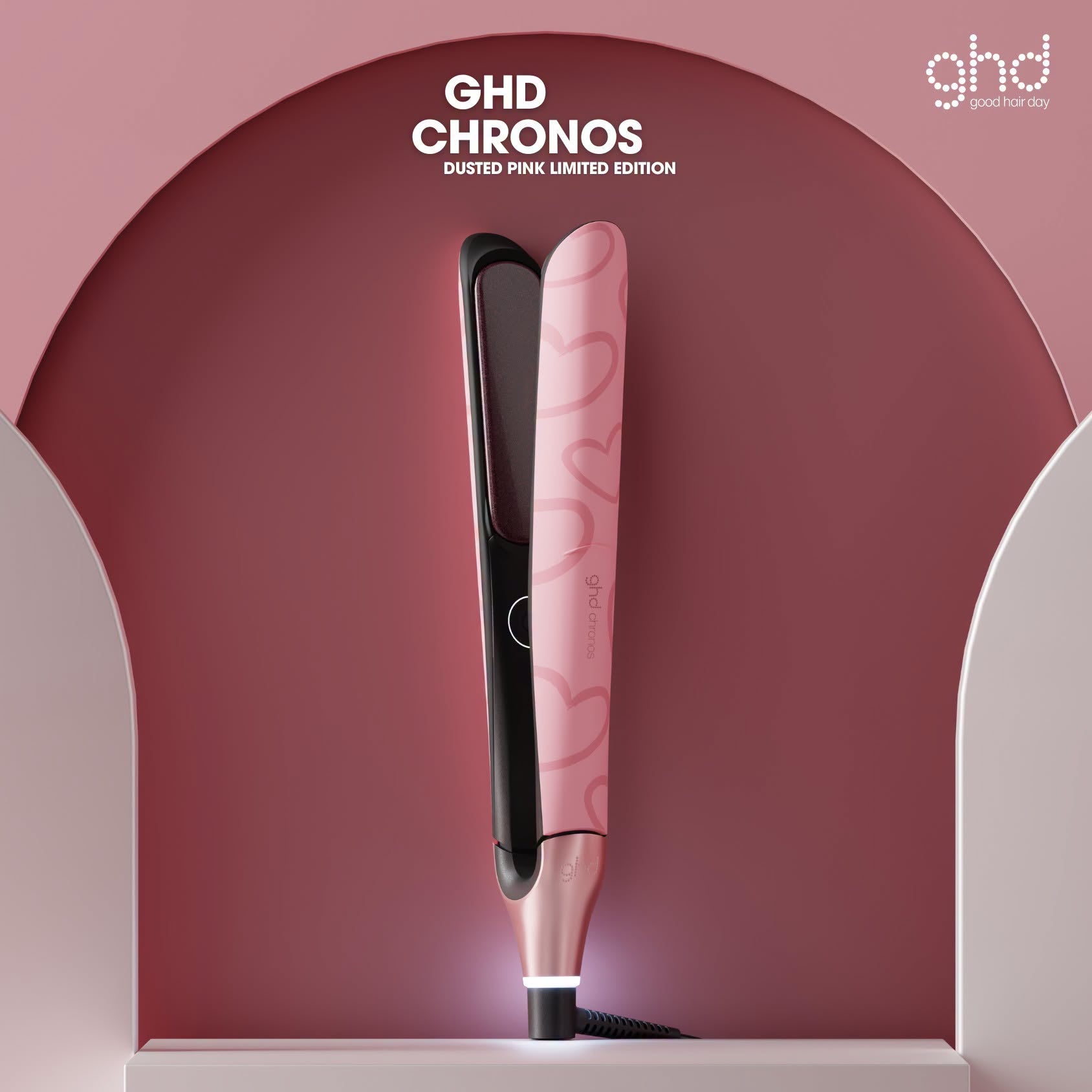 NEW GHD CHRONOS PROFESSIONAL HAIR STRAIGHTENER (26MM PLATE) DUSTED PINK