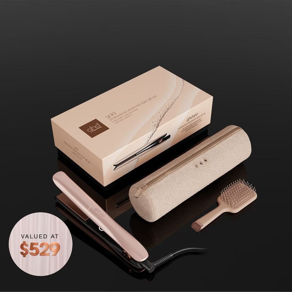 NEW GHD GOLD HAIR STRAIGHTENER FESTIVE GIFT SET IN CASHMERE BEIGE