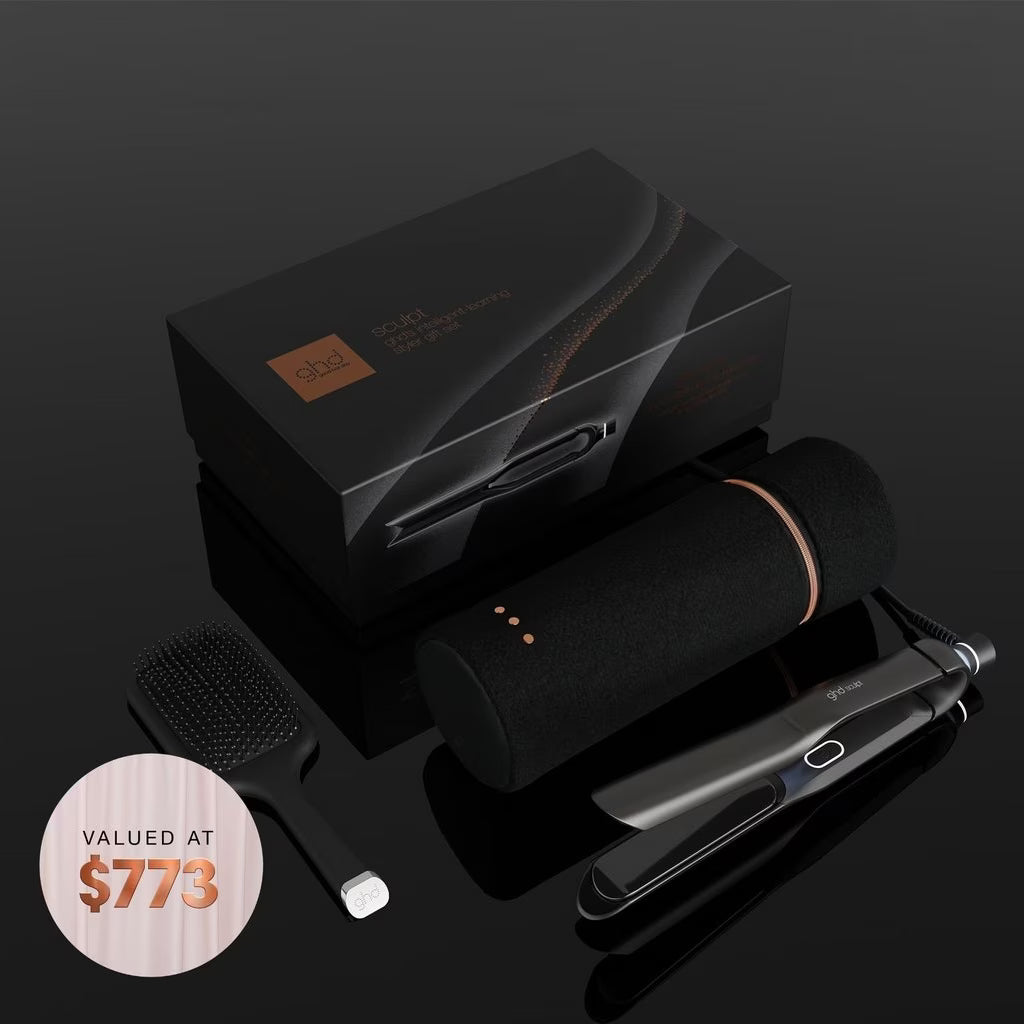 NEW GHD SCULPT INTERACTIVE HAIR STRAIGHTENER FESTIVE GIFT SET IN BLACK