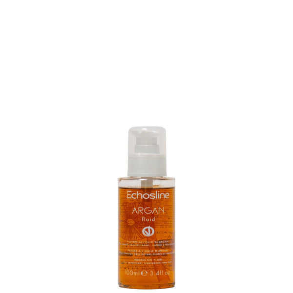 Bottle of Echosline Argan fluid on a white background