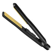 Black and gold hair straightener on a white background