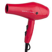Red hair dryer with 'Silver Bullet' branding on a white background