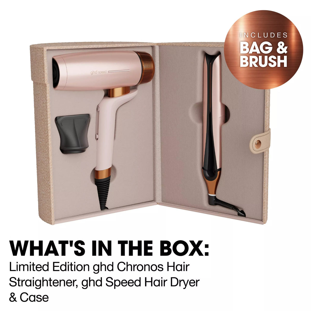 NEW GHD DELUXE HAIR DRYER AND STRAIGHTENER GIFT SET IN CASHMERE BEIGE