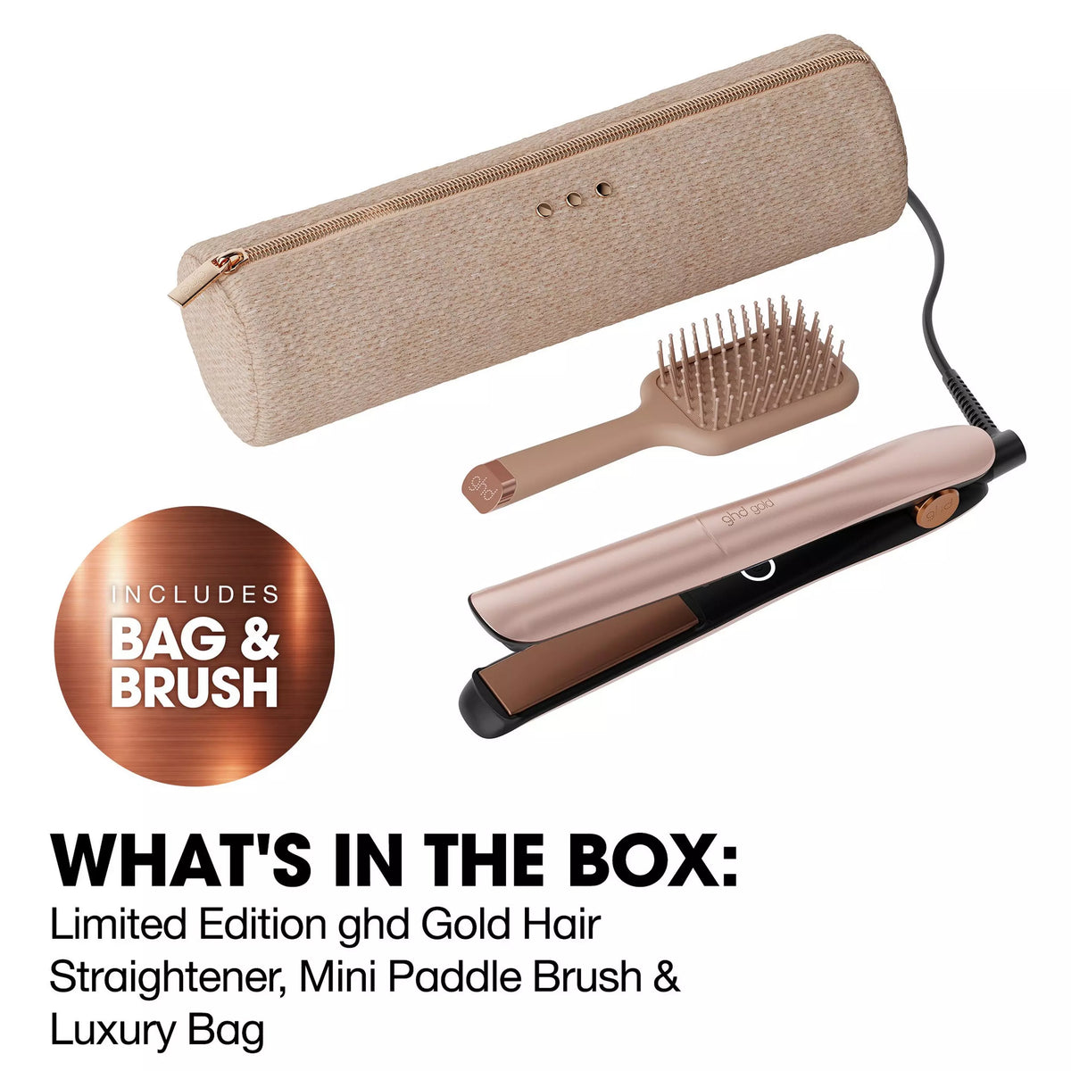NEW GHD GOLD HAIR STRAIGHTENER FESTIVE GIFT SET IN CASHMERE BEIGE