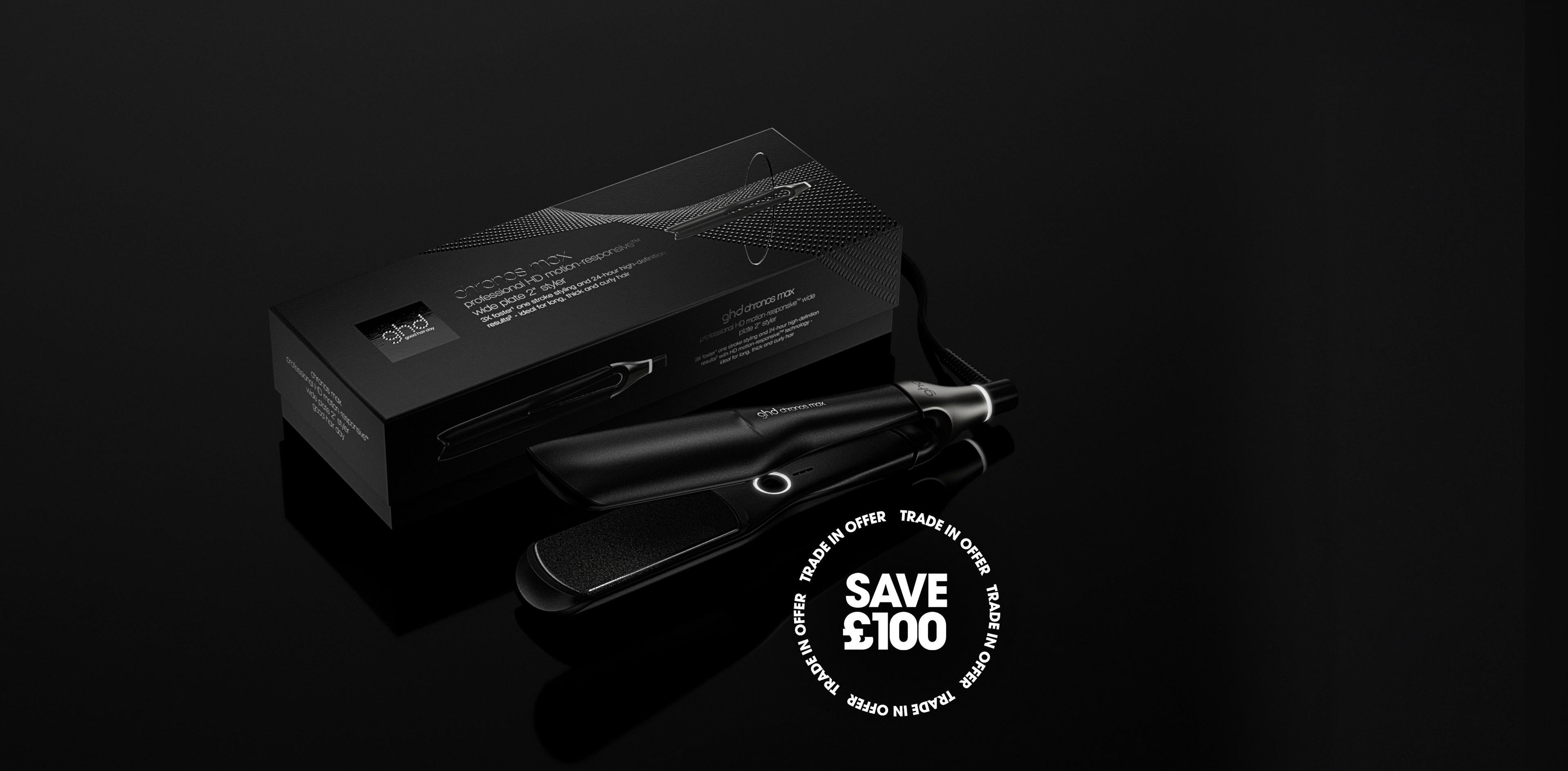 NEW GHD CHRONOS MAX BEST WIDE PLATE HAIR STRAIGHTENER (43MM PLATE) BLACK
