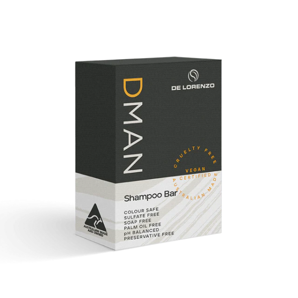 De Lorenzo D Man Shampoo Bar packaging on a white background