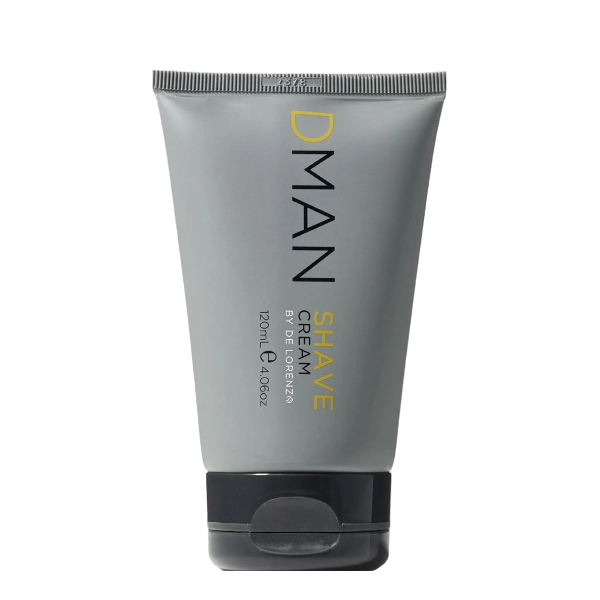 Shave cream tube labeled 'DMAN' on a white background