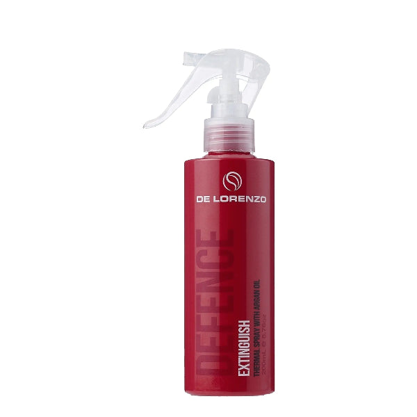 Red spray bottle with 'De Lorenzo' branding on a white background