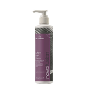 Bottle of De Lorenzo novafusion plum color care shampoo on a white background