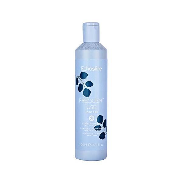 Shampoo bottle with blue label on a white background