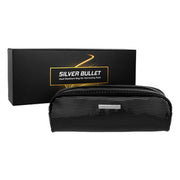 Black heat-resistant bag for hair styling tools with 'Silver Bullet' branding on a white background