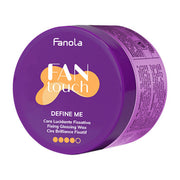 Purple container of Fanola Fan Touch Define Me hair wax on a white background