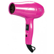 Pink hair dryer on a white background
