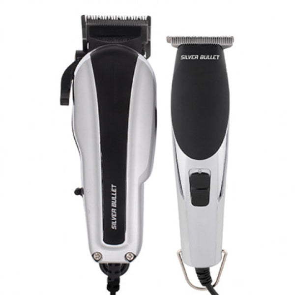 Two hair clippers with 'Silver Bullet' branding on a white background