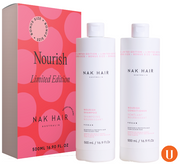 Nak Hair shampoo and conditioner bottles with packaging on a white background