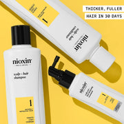 Nioxin hair care products on a yellow background