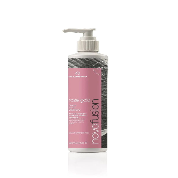 Shampoo bottle with pink label on a white background