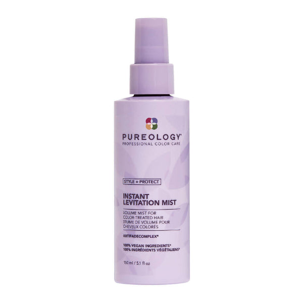 Purple bottle of Pureology Instant Levitation Mist on a white background