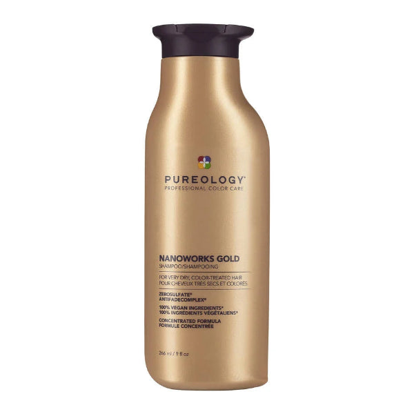 Pureology Nanoworks Gold shampoo bottle on a white background