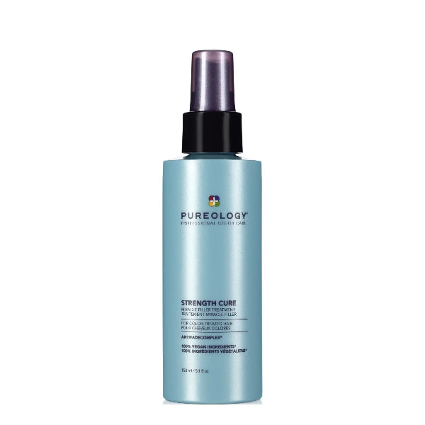Blue bottle of Pureology Strength Cure on a white background