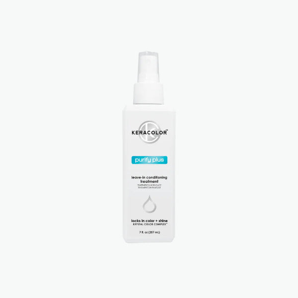 Keracolor Purify Plus leave-in conditioning treatment bottle on a white background